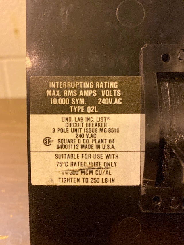Square D MG8510 225A Circuit Breaker(S6LLST1599)