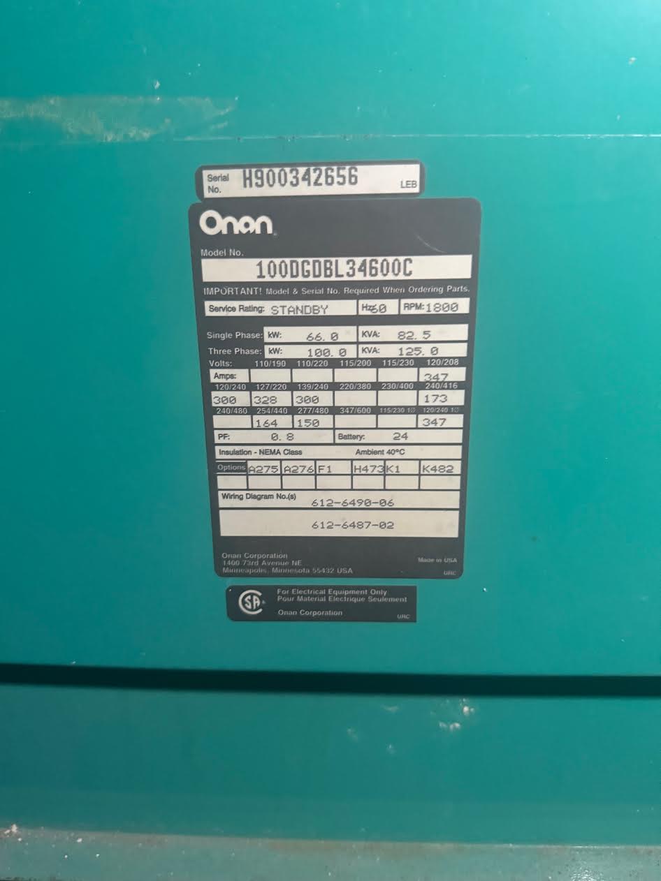 100KW Cummins 6BT 5.9 Onan 100DGDBL Diesel Generator Multi Phase 1467hrs LOAD TESTED