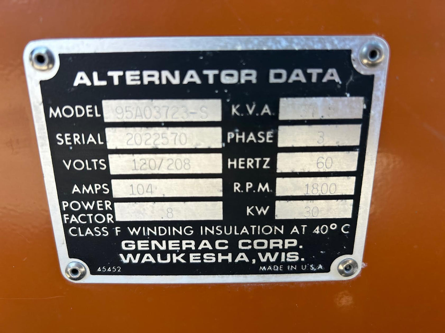 30KW Generac Generator NG/LP 3PH 120/208V '95 632hrs LOAD TESTED-17519
