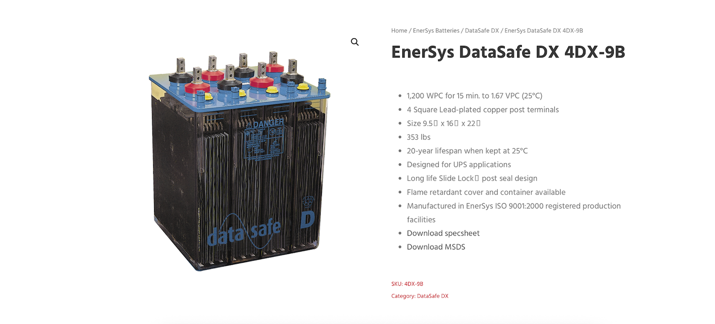 465 Amp Hour EnerSys DataSafe DX 4DX-09B Wet Cell Batteries 2020 353Lbs