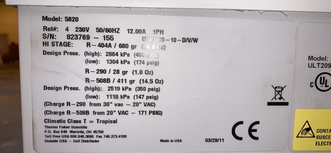 8" Thermo Chest Freezer 5820 Tested -70�(S6LLST9259)
