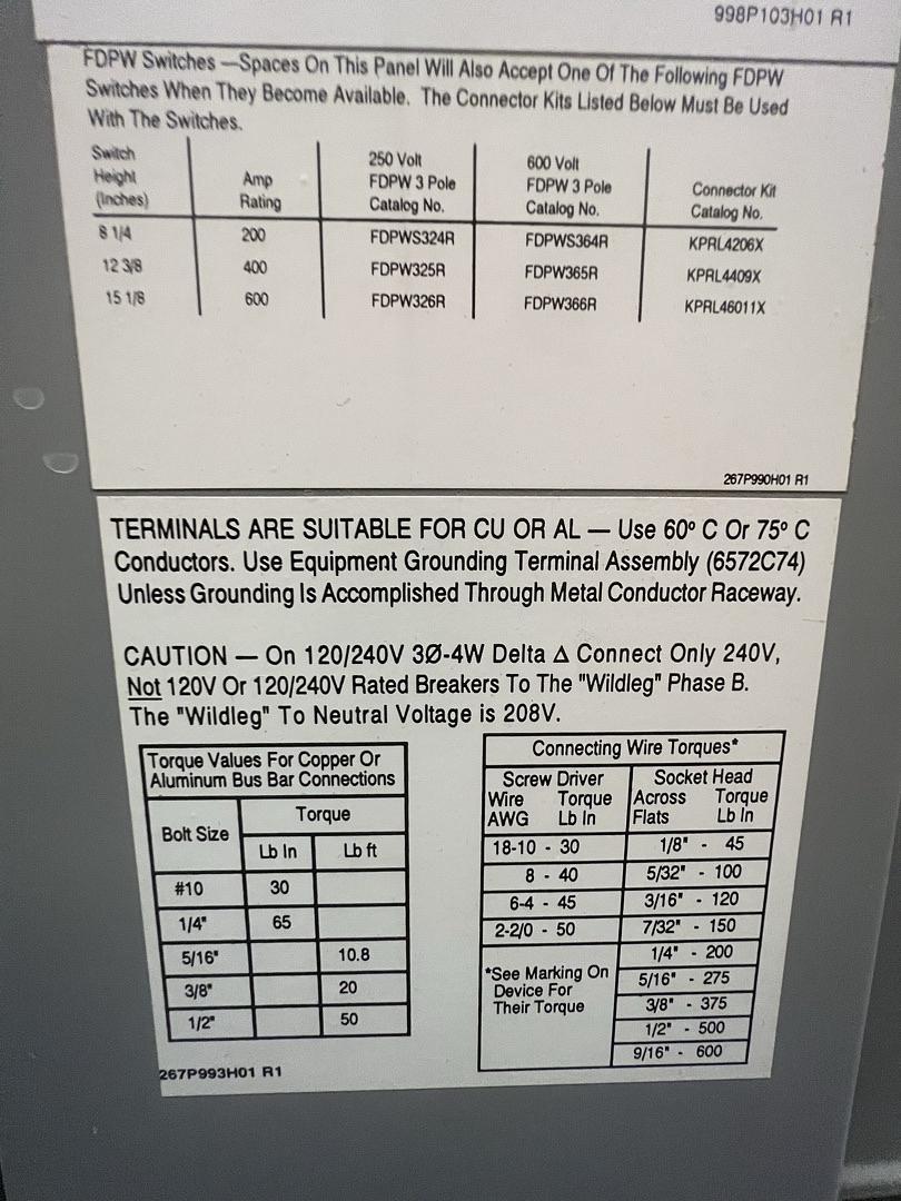 Pow-R-Line 1600A 3PH 4W 480V Switchboard Panelboard(S6LLST13150)