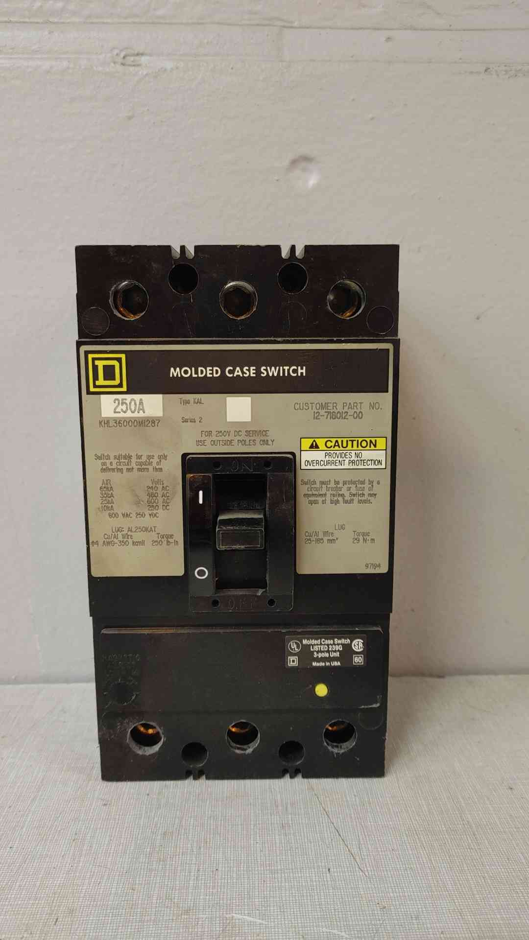 Square D 250A 3 Pole Molded Case Switch KHL36000MI287(104728)