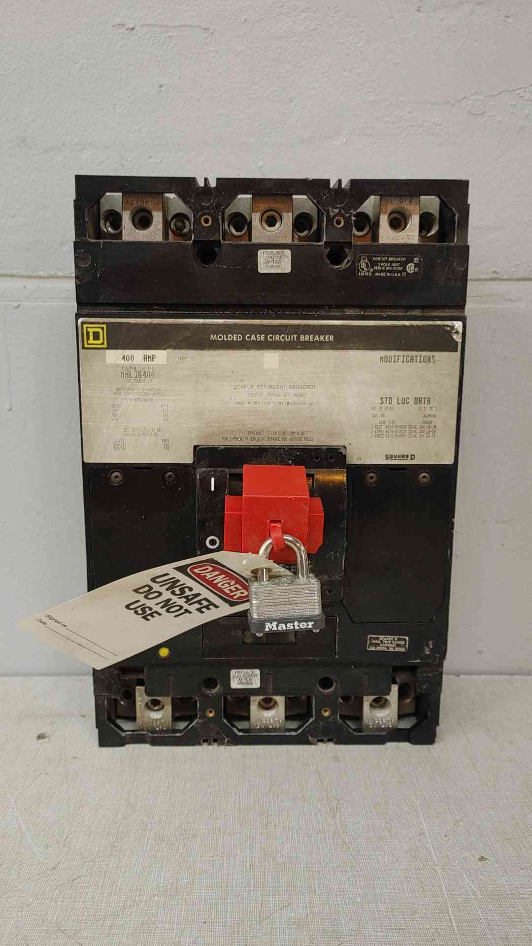 Square D 400A 3 Pole Circuit Breaker 600VAC 250VDC MHL36400(104835)