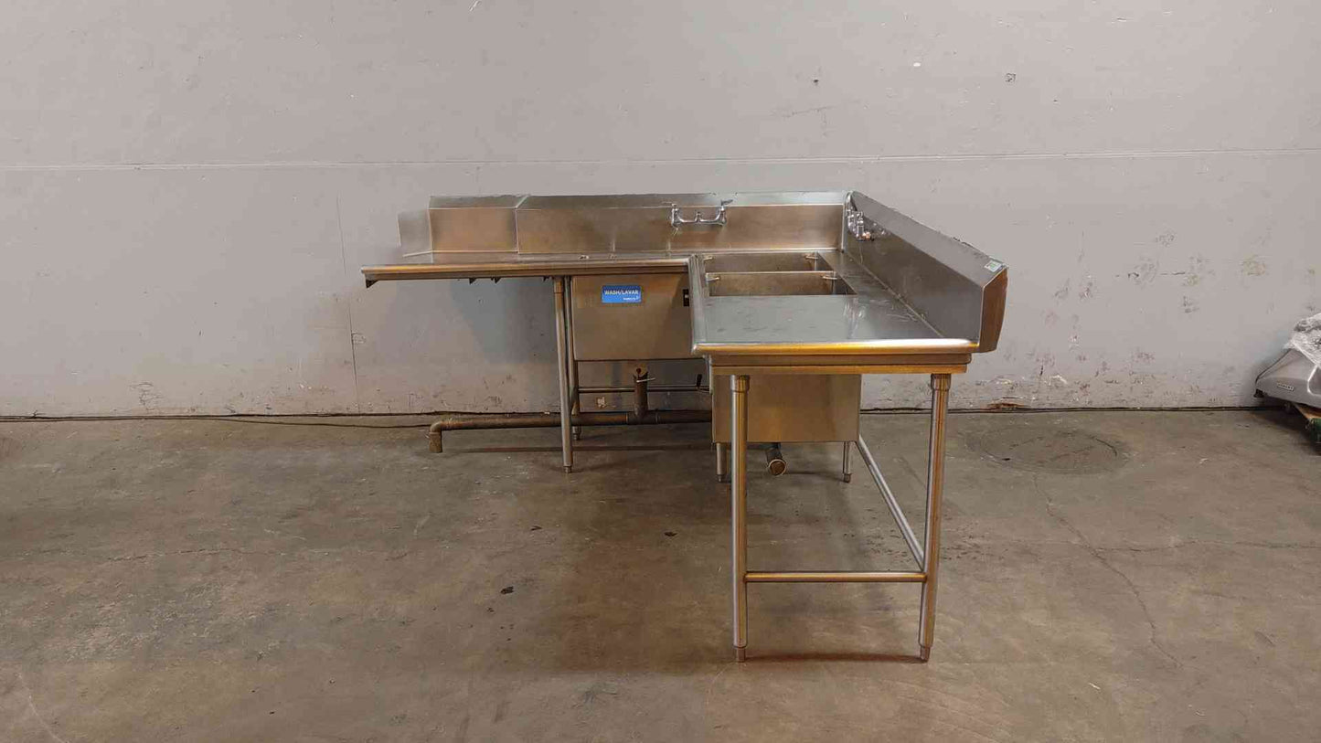 7' Stainless Steel 3 Sink Basin Corner Cafeteria Unit