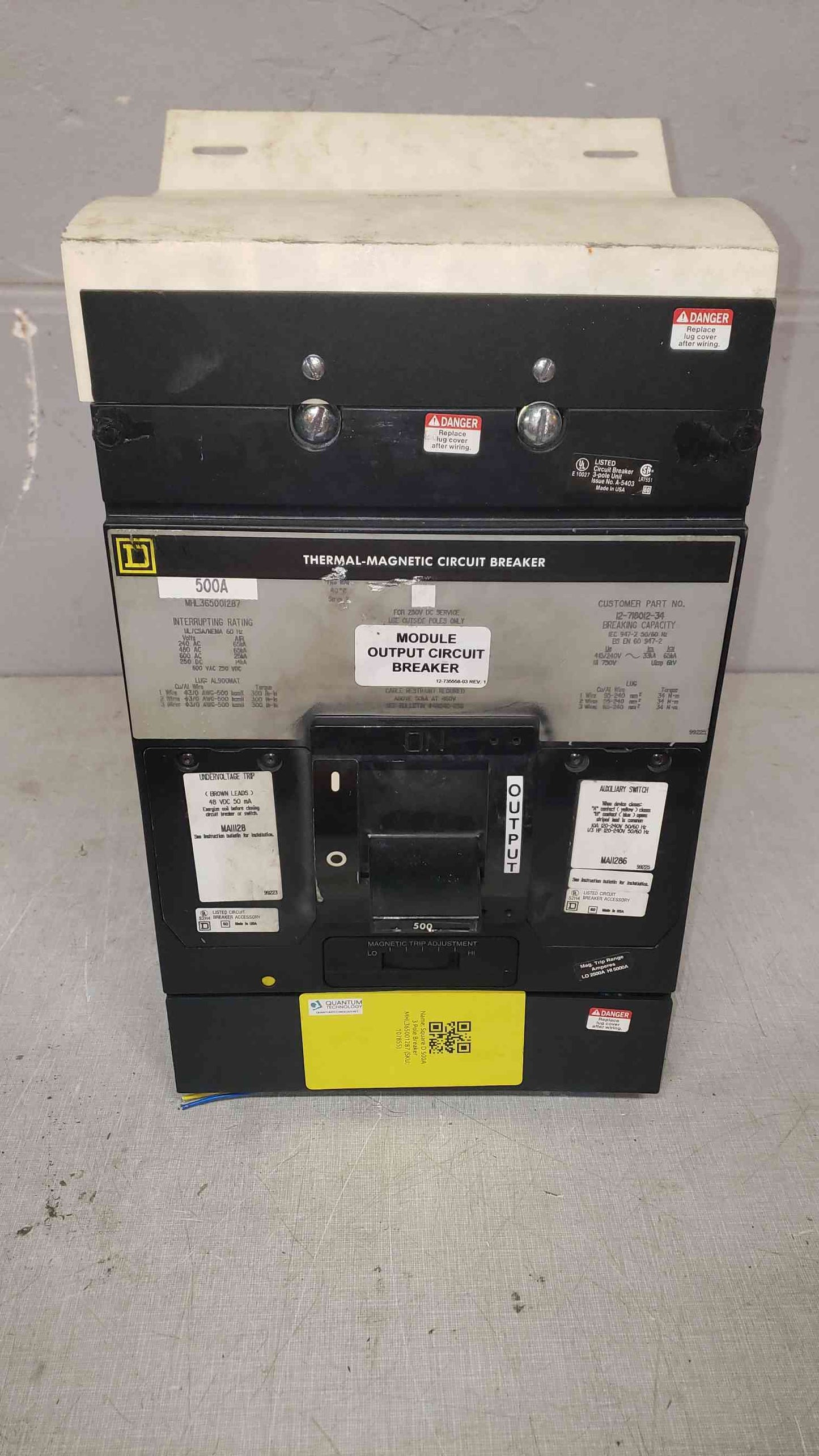 Square D 500A 3 Pole Circuit Breaker MHL365001287 (SKU: 107855)