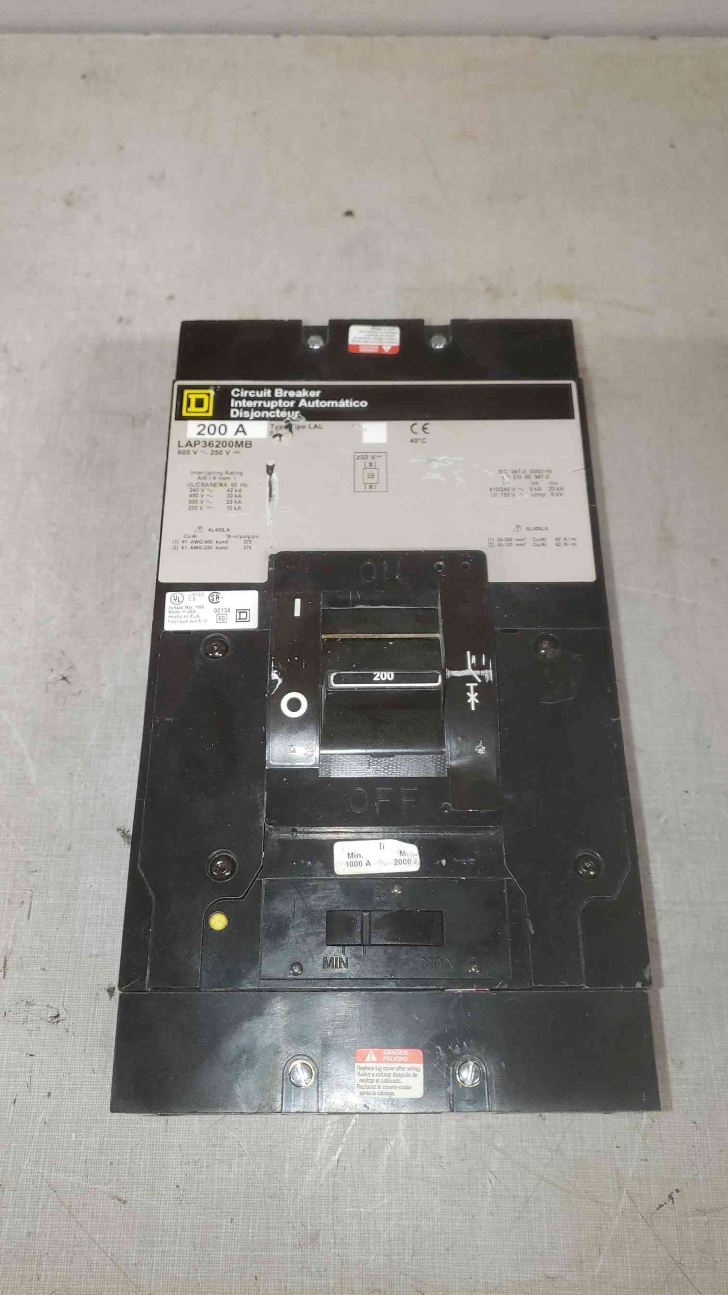 Square D 200A 600V 3 Pole Breaker LAP36200MB (SKU: 108413)