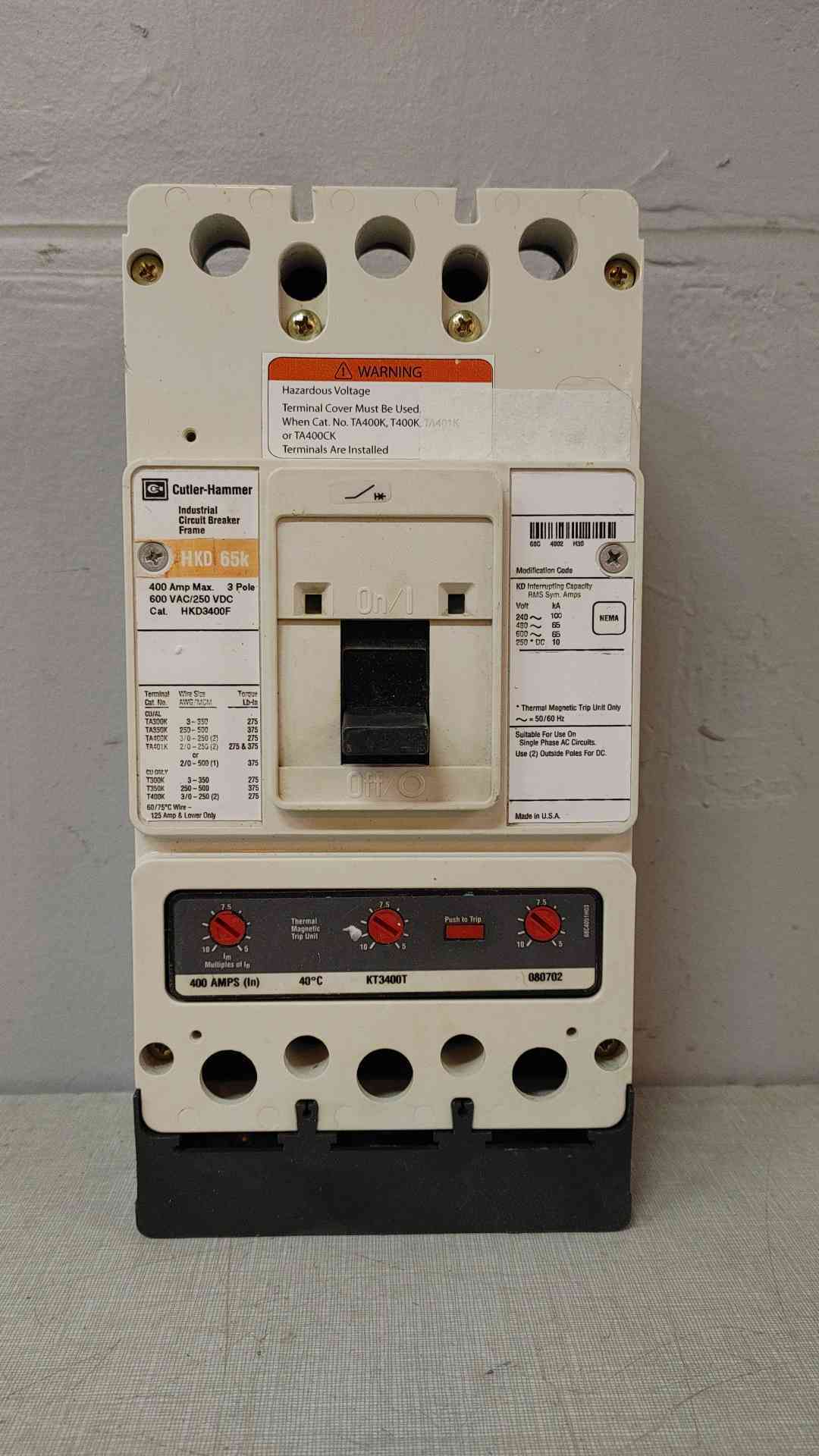 Cutler-Hammer Circuit Breaker 400A 600VAC 250VDC HKD3400F (108854)