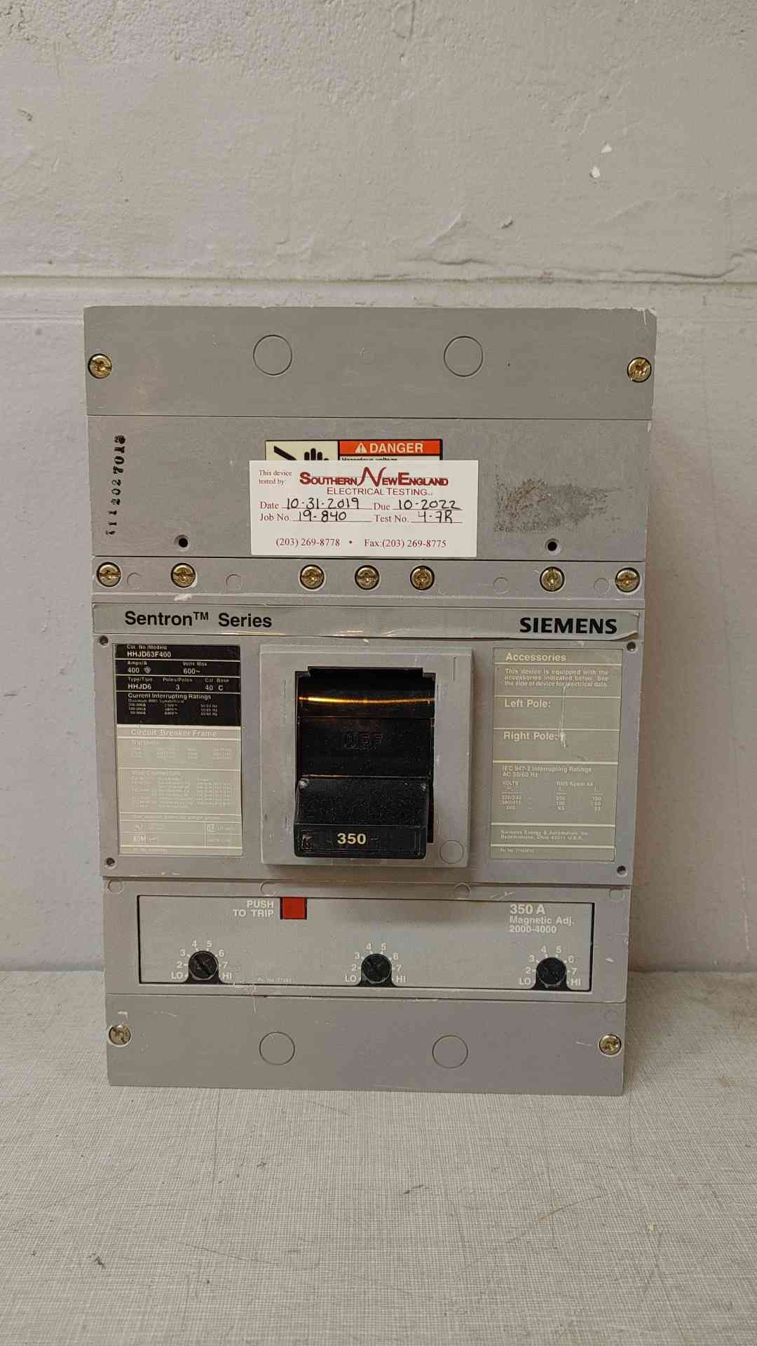 350A Siemens Sentron Series 3 Pole Circuit Breaker HHJD63F400 HHJD6 (108845)