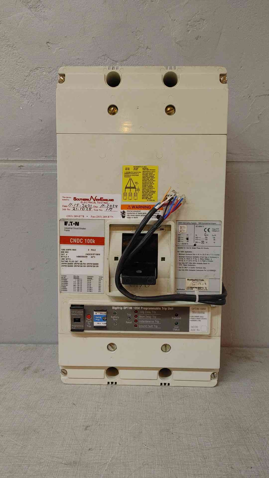 Eaton 3 Pole Industrial Circuit Breaker 1200A 600VAC CNDC100K (108853)