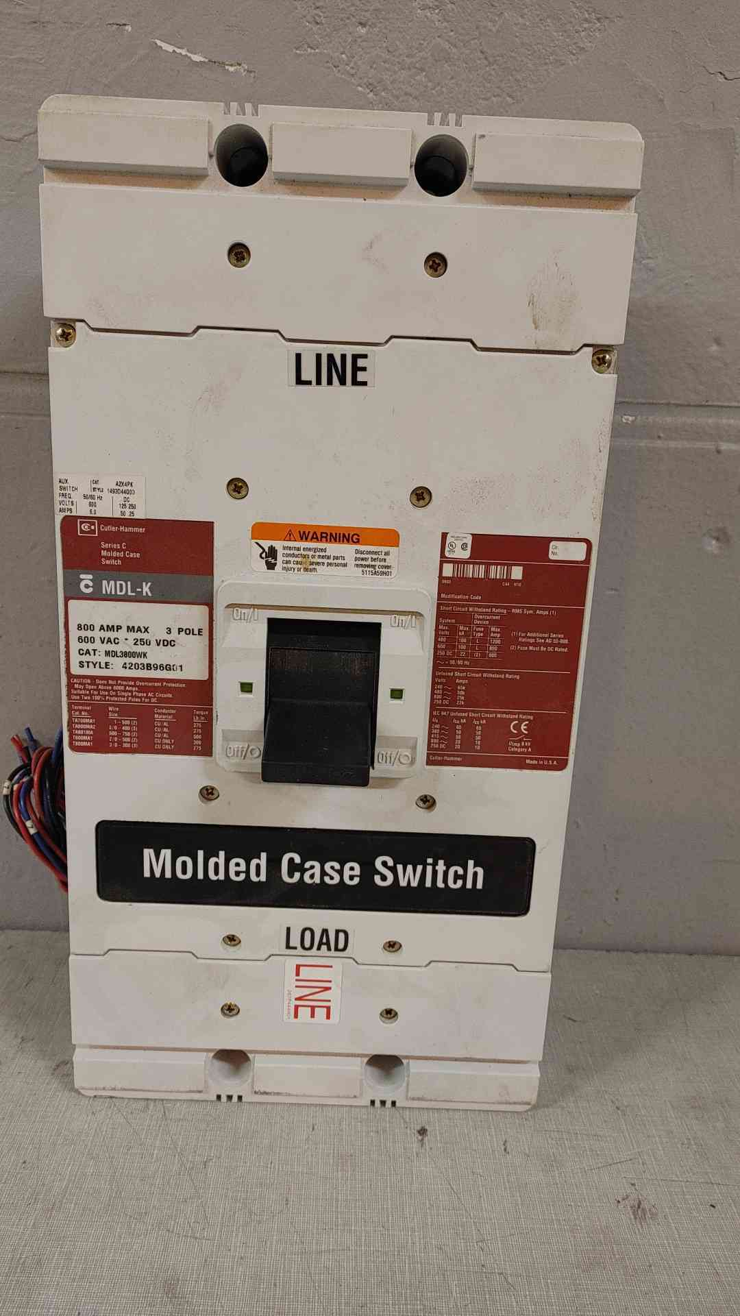 MDL-K Cutler Hammer Series C Molded Case Switch 800 Amp 600 VAC 3 Pole MDL3800WK (108966)