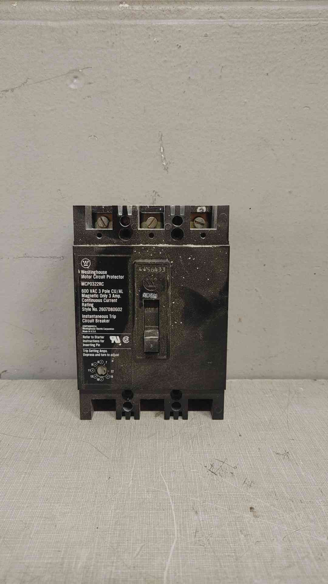 Westinghouse MCP0322RC 3-Pole Motor Circuit Protector - 600 VAC, 3 Amp (SKU: 109387)