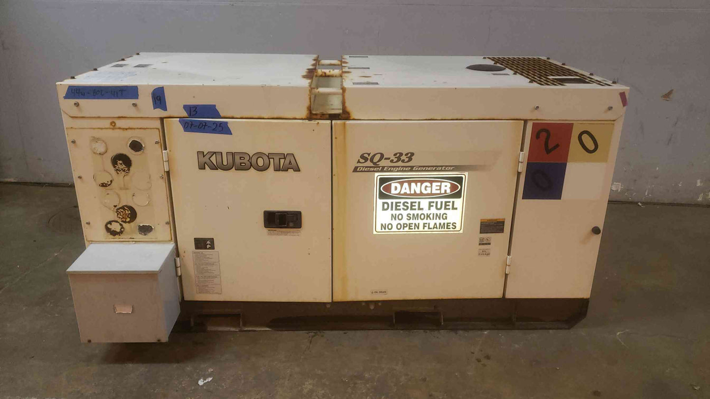 25KW 26.5KW Kubota Diesel Generator SQ-33-USA-SW 240/480V 3PH 268 Hrs. TESTED