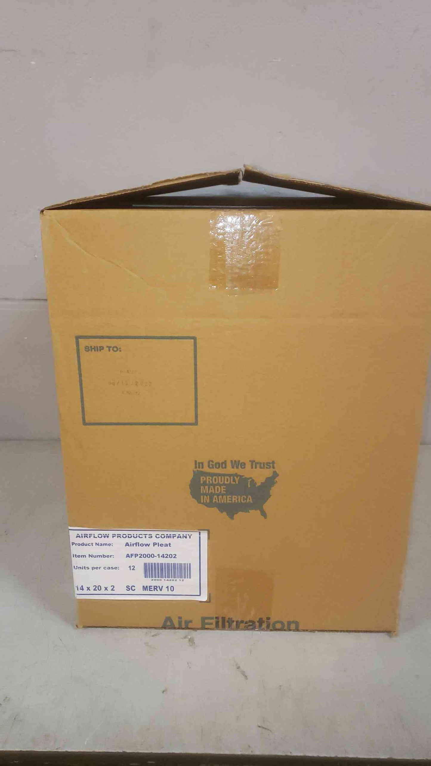New Box of 12 Airflow Products 14x20x2 Merv 10 Airflow Pleat AFP2000-14202 (SKU: 109852)