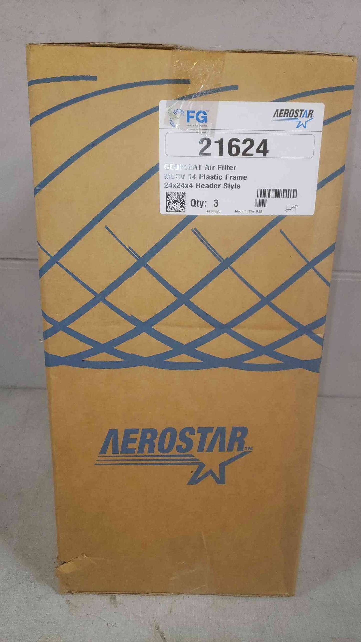 New Box of 3 Aerostar GEOPLEAT Air Filter MERV 14 Plastic Frame 24x24x4 Header Style 21624 (SKU: 109843)