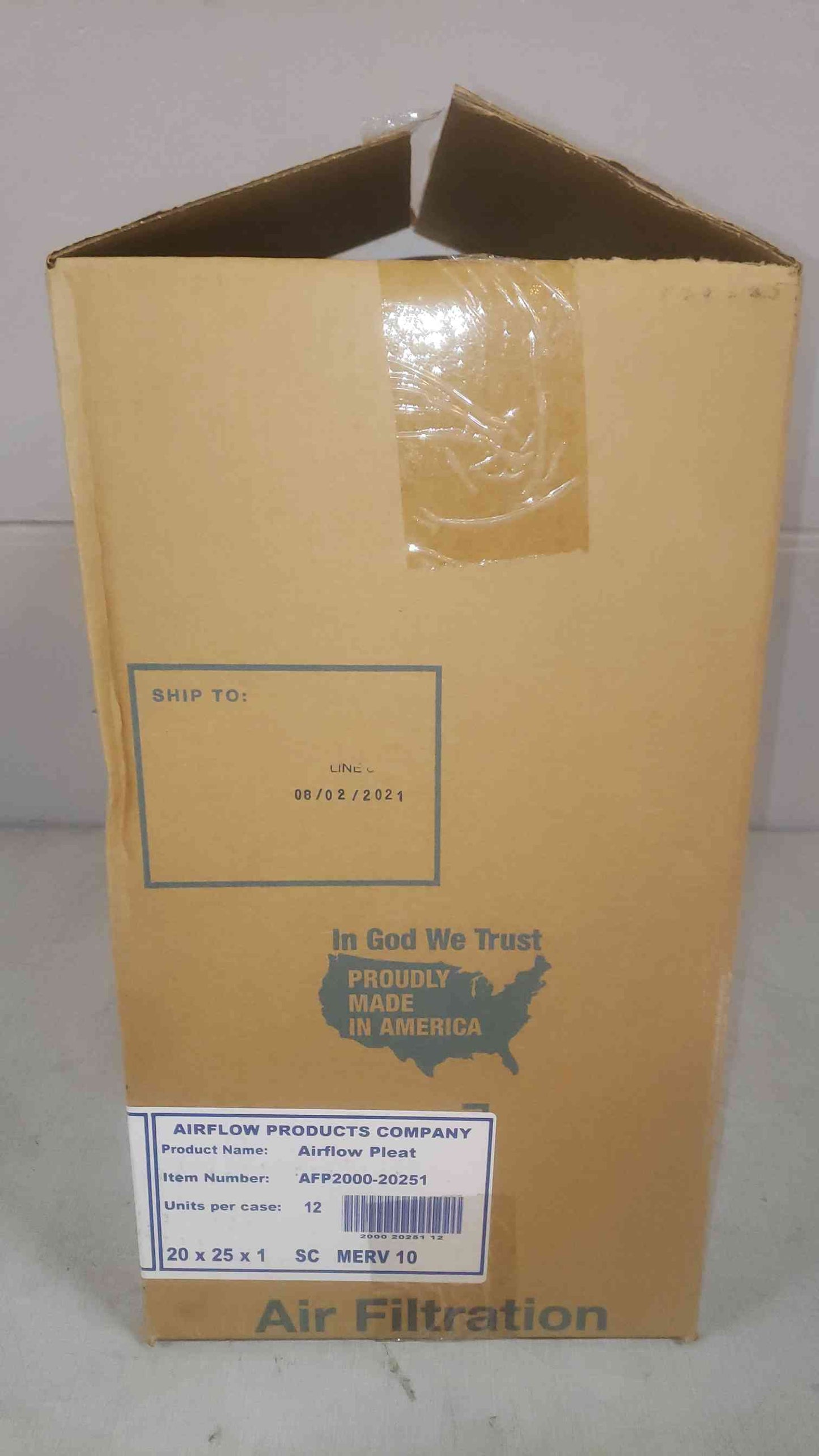 New Box of 12 Airflow Products 20x25x1 Merv 10 Airflow Pleat Filter AFP2000-20251 (SKU: 109845)