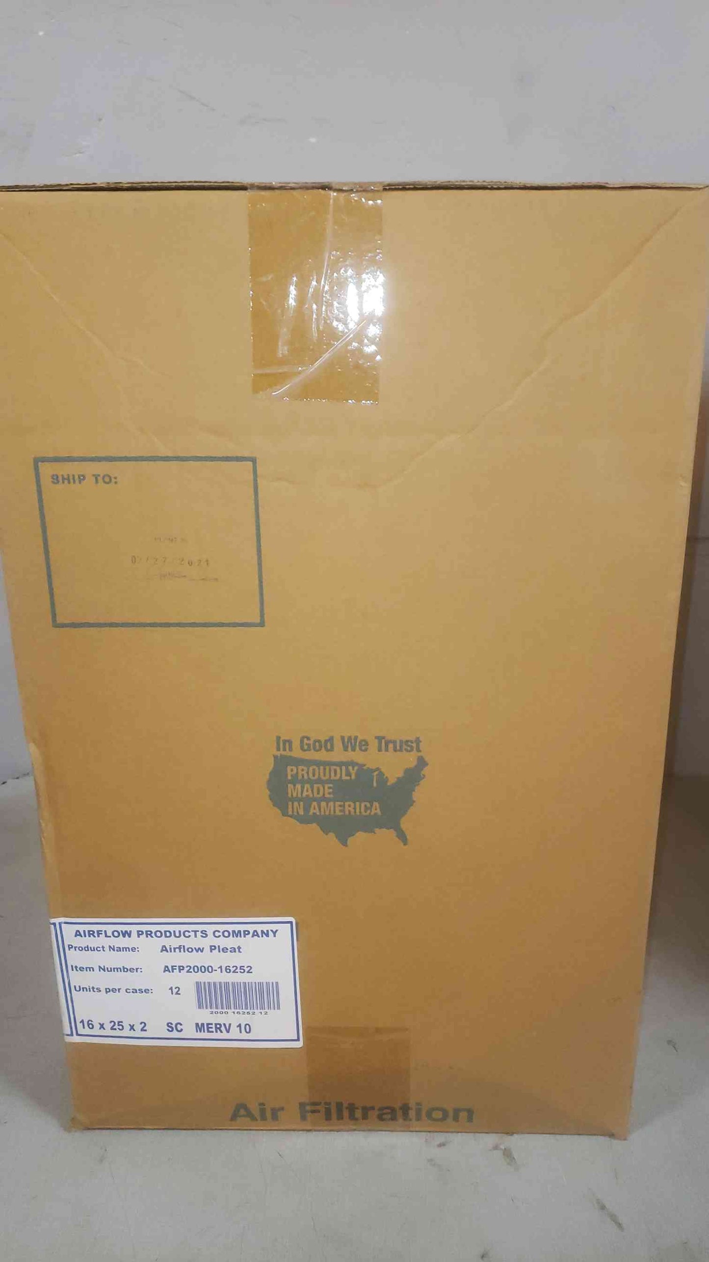 New Box of 12 Airflow Products 16x25x2 Merv 10 Airflow Pleat Filter AFP2000-16252 (SKU: 109846)