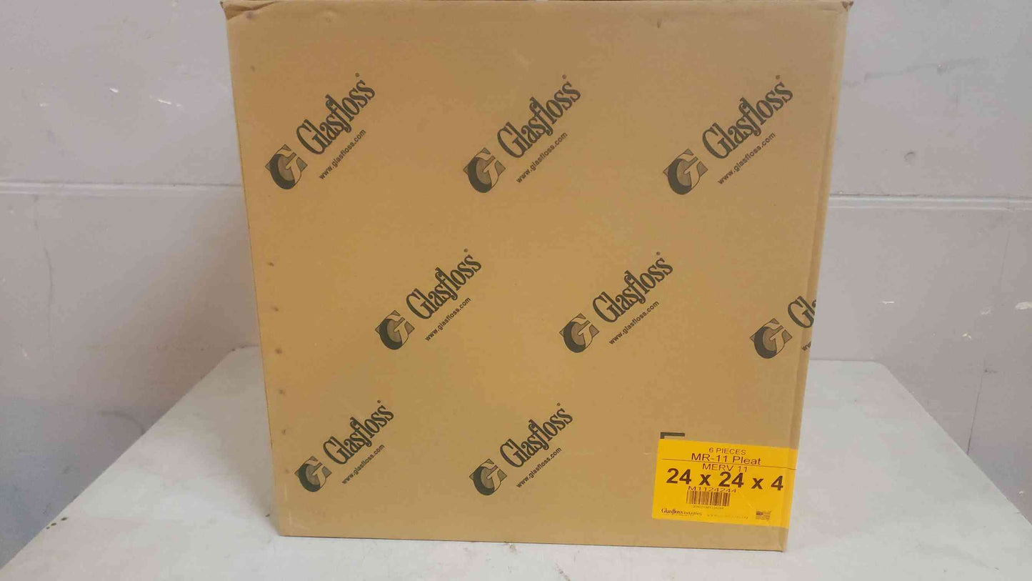 NEW Box of 6 Glasfloss 24x24x4 Merv 11 MR-11 Pleat M1124244 (SKU: 109870)