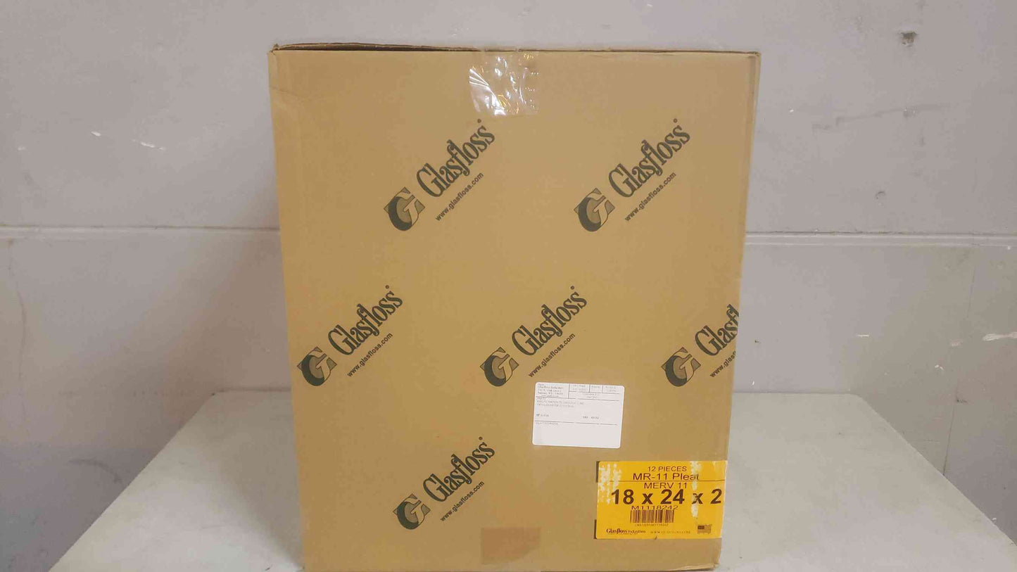 New Box of 12 Glasfloss 18x24x2 Merv 11 MR-11 Pleat M1118242 (SKU: 109971)