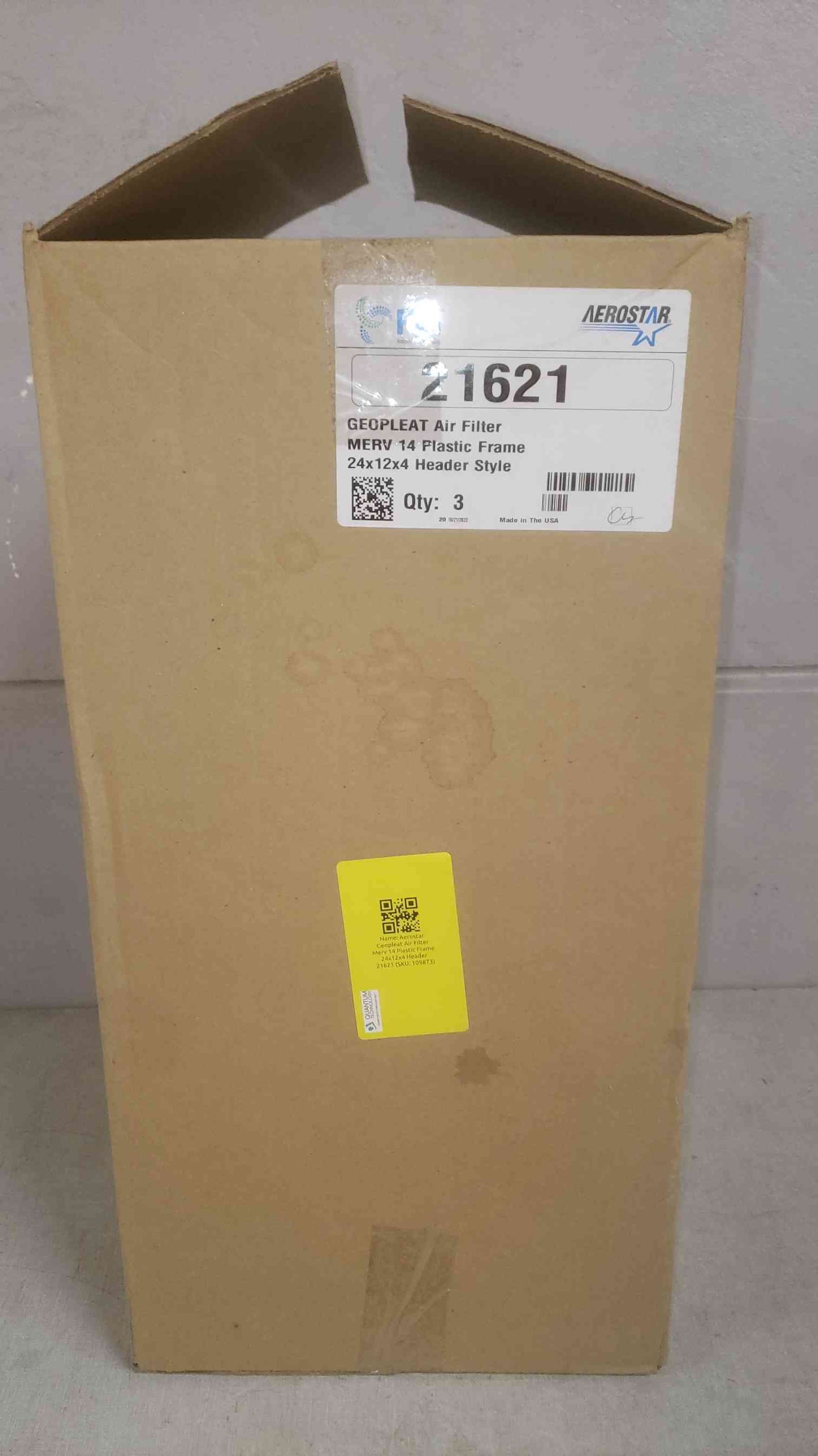 New Box of 3 Aerostar Geopleat Air Filter Merv 14 Plastic Frame 24x12x4 Header 21621 (SKU: 109873)