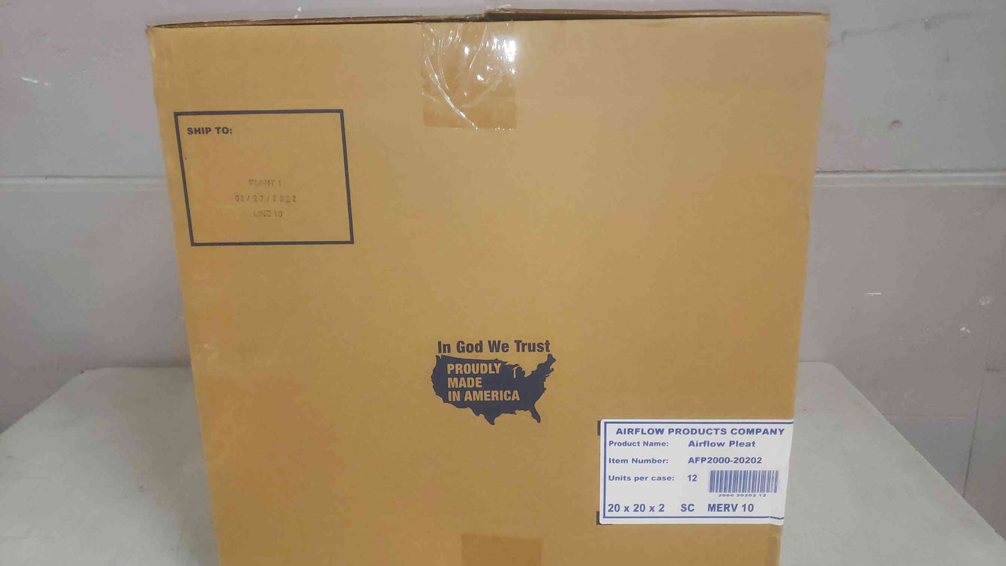 New Box of 12 Airflow Products Merv 10 20x20x2 Airflow Pleat AFP2000-20202 (SKU: 109878)