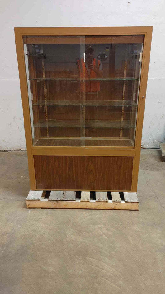 4ft Sliding Glass Display Cabinet w/ Light , Wood Frame (SKU: 109903)