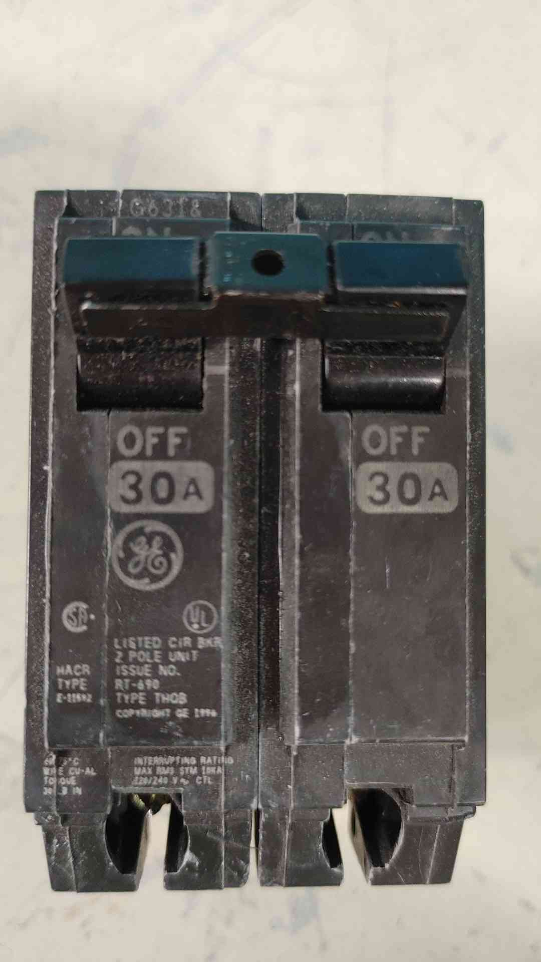 GE THQB2130 30A 2 Pole 120/240V Bolt-On Commercial Circuit Breaker THQB 30