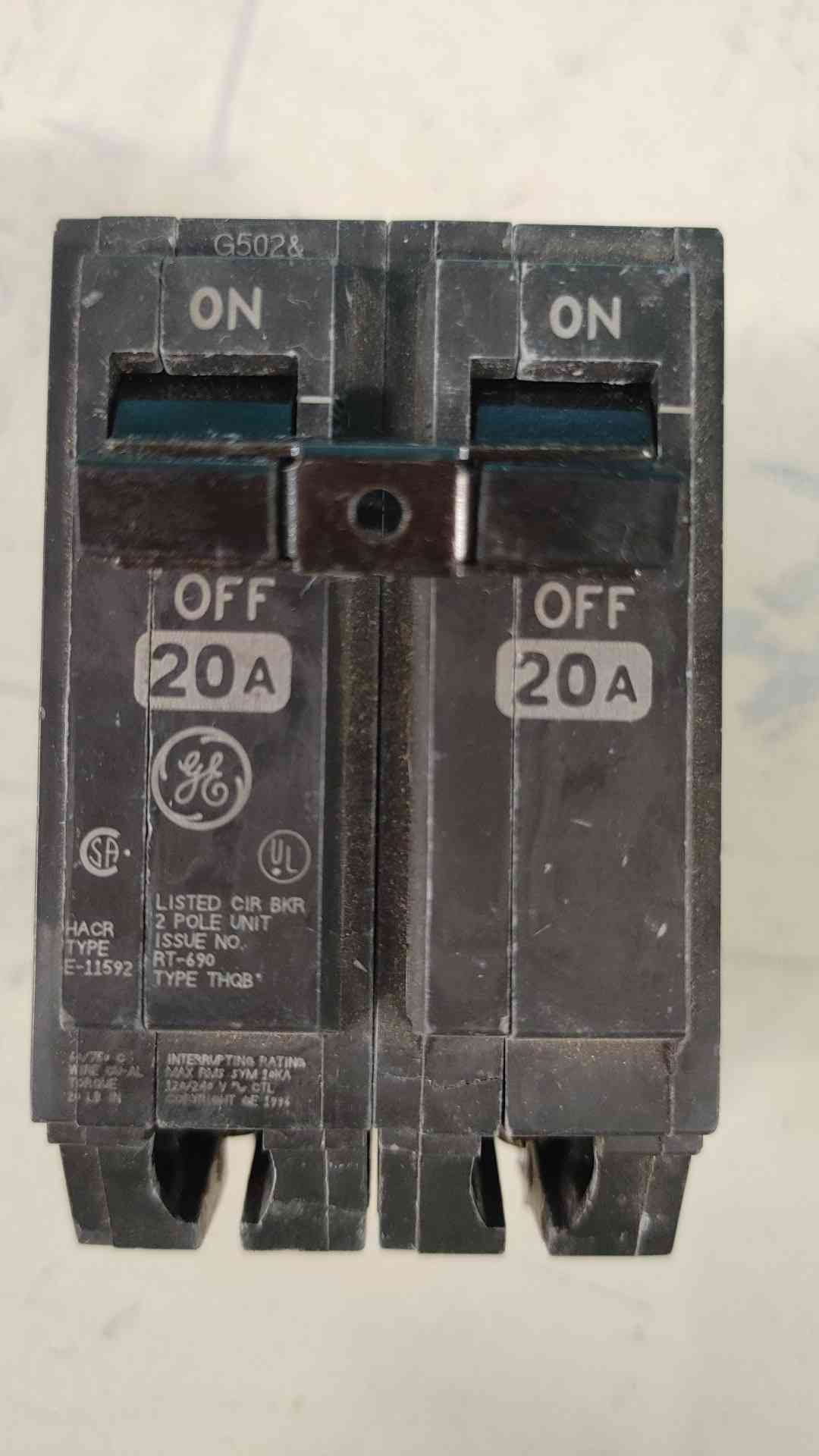 GE THQB2120 20A 2 Pole 120/240V Bolt-On Commercial Circuit Breaker THQB 20