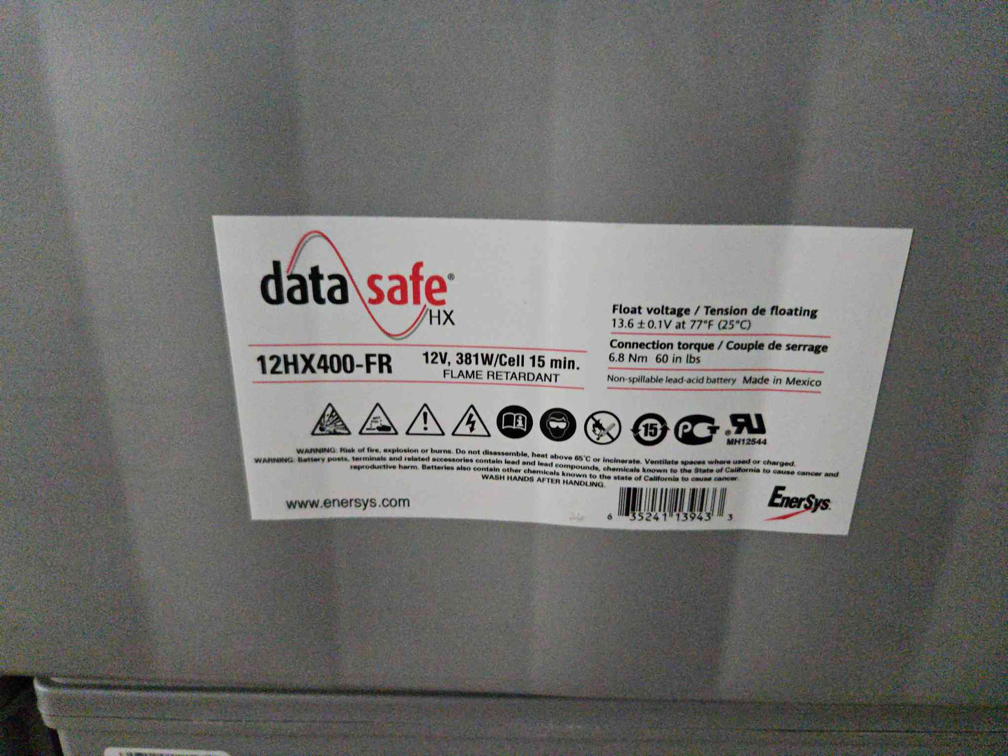 100AH Data Safe 12HX400-fr 12v 381W/Cell '19 Lead Acid Battery