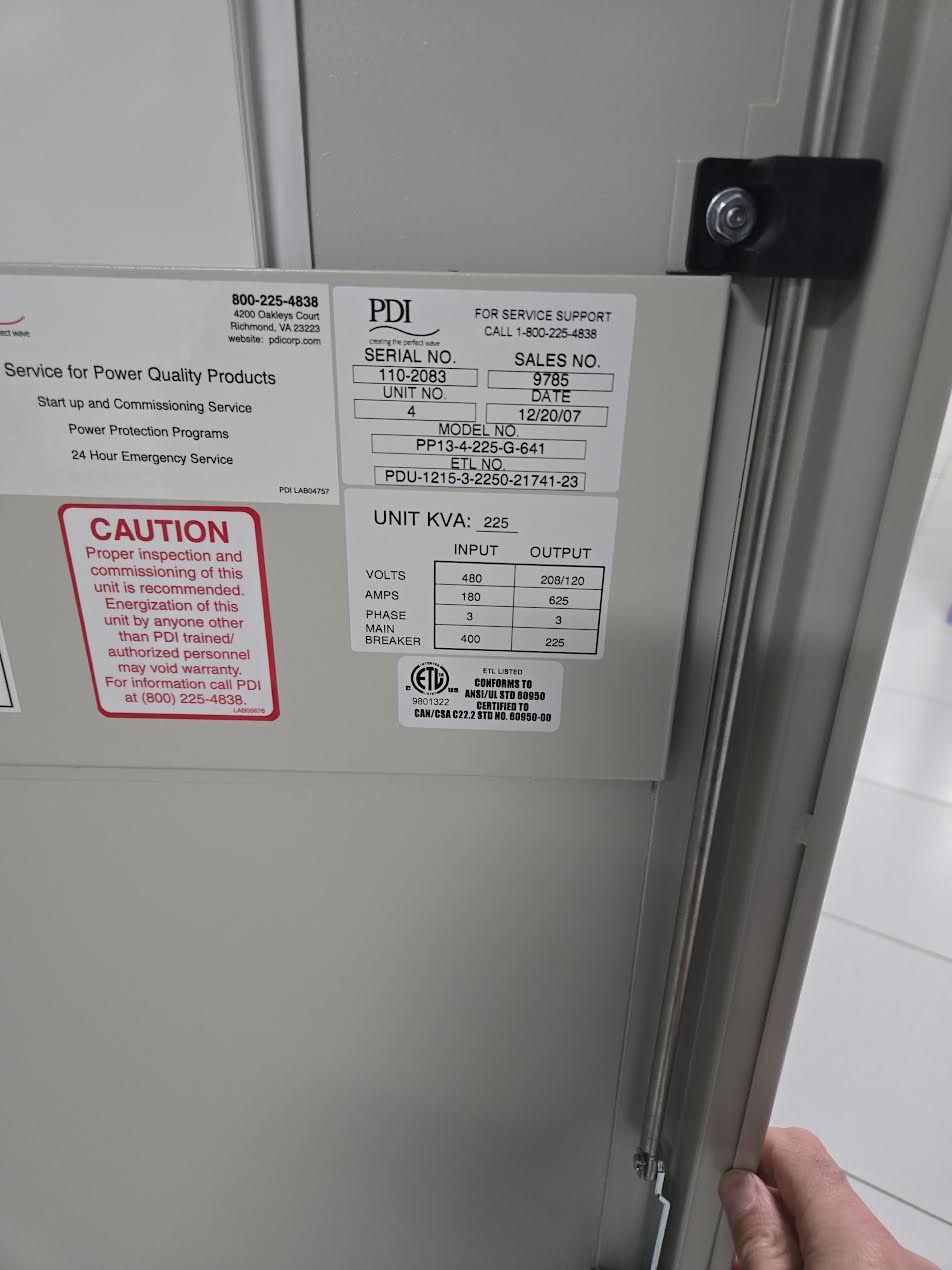 225KVA PDI PDU PP13-4-225-G-641 480V x 208/120 400A Main