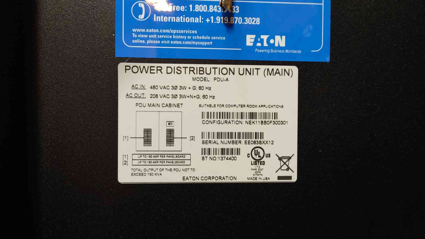 150KVA Eaton PDU-A 480V x 208/120 3PH 4W EE083SXX12 '11(104592)