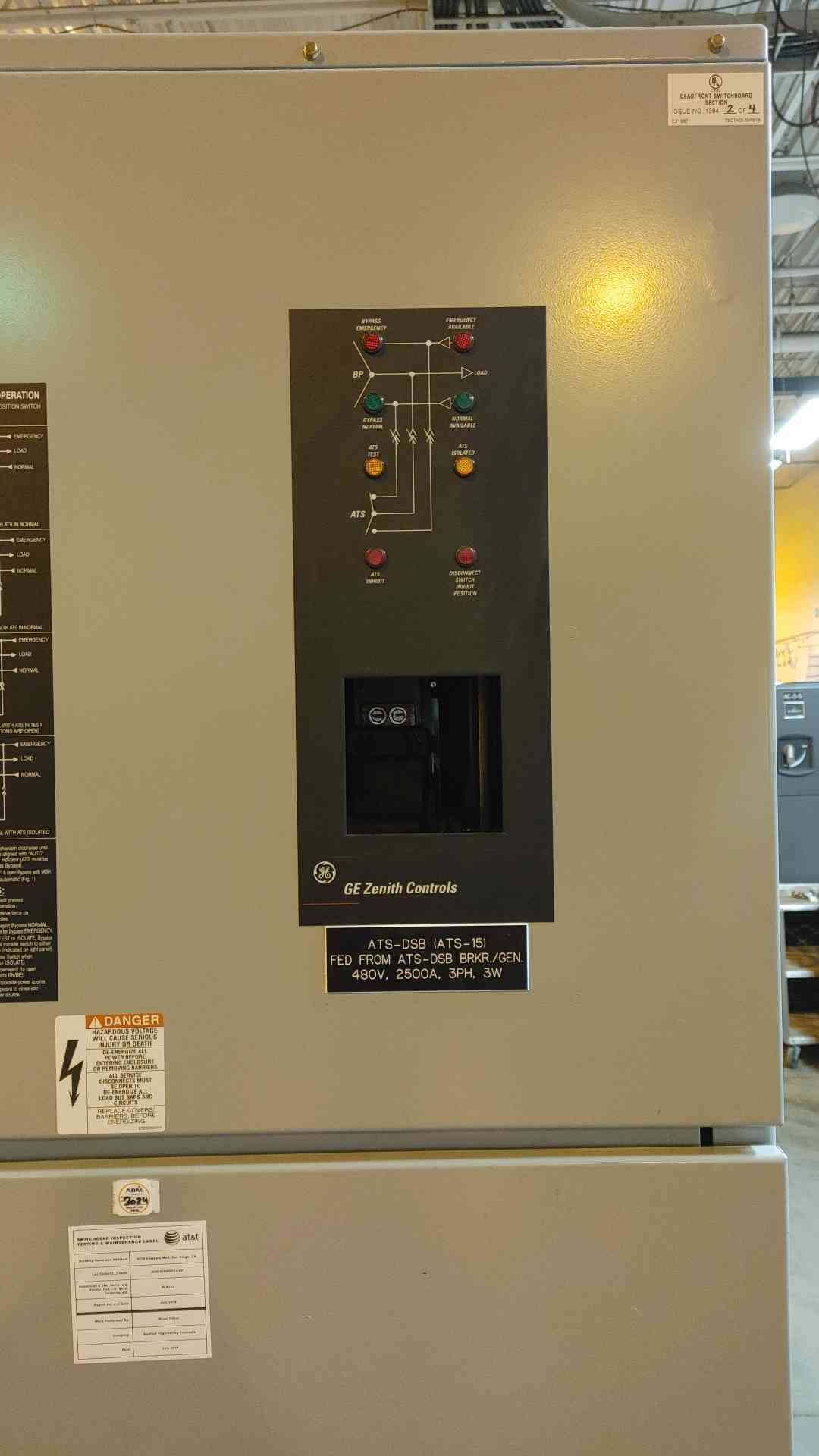 2000A 2500A GE Zenith ATS 480V 3Ph 3W Automatic Transfer Switch-92101
