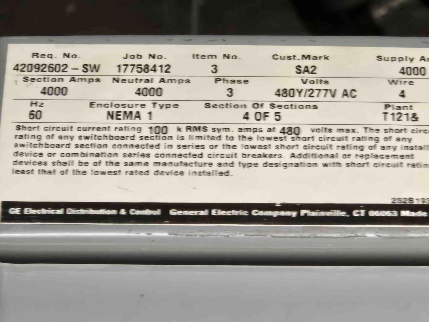 4000A GE Spectra 4 Section W/ RussElectric 2000 ATS Control System Main Metered Input & 11 Circuit Breaker Distribution (107813)