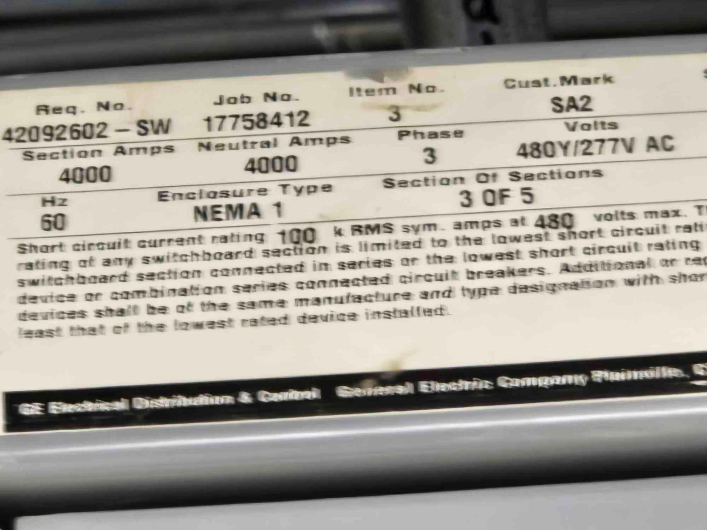 4000A GE Spectra 4 Section W/ RussElectric 2000 ATS Control System Main Metered Input & 11 Circuit Breaker Distribution (107813)