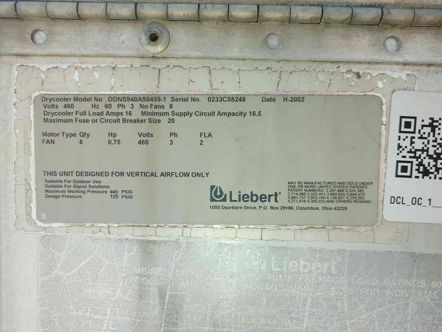 Liebert 8 Fan Dry Cooler DDNS940A S0459-1 460V (109541)
