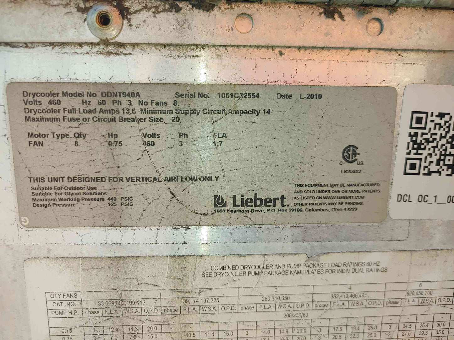 Liebert 8 Fan Drycooler DDNT940A 460V 2010 (109620)