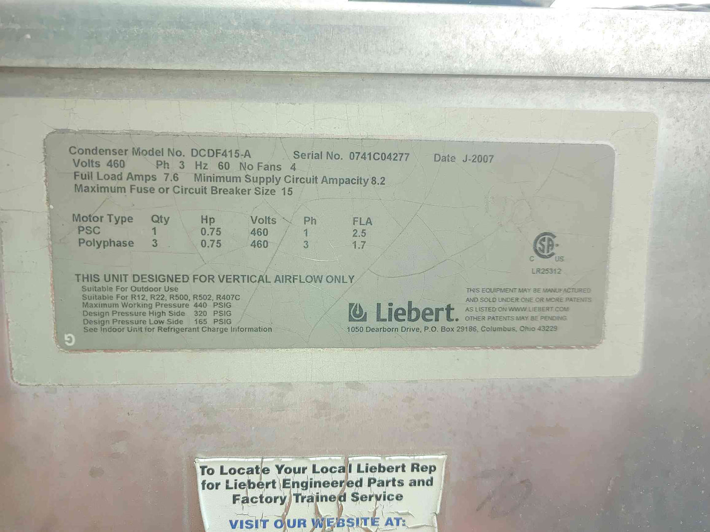 Liebert 4 Fan Condenser DCDF415-A 460V (109547)