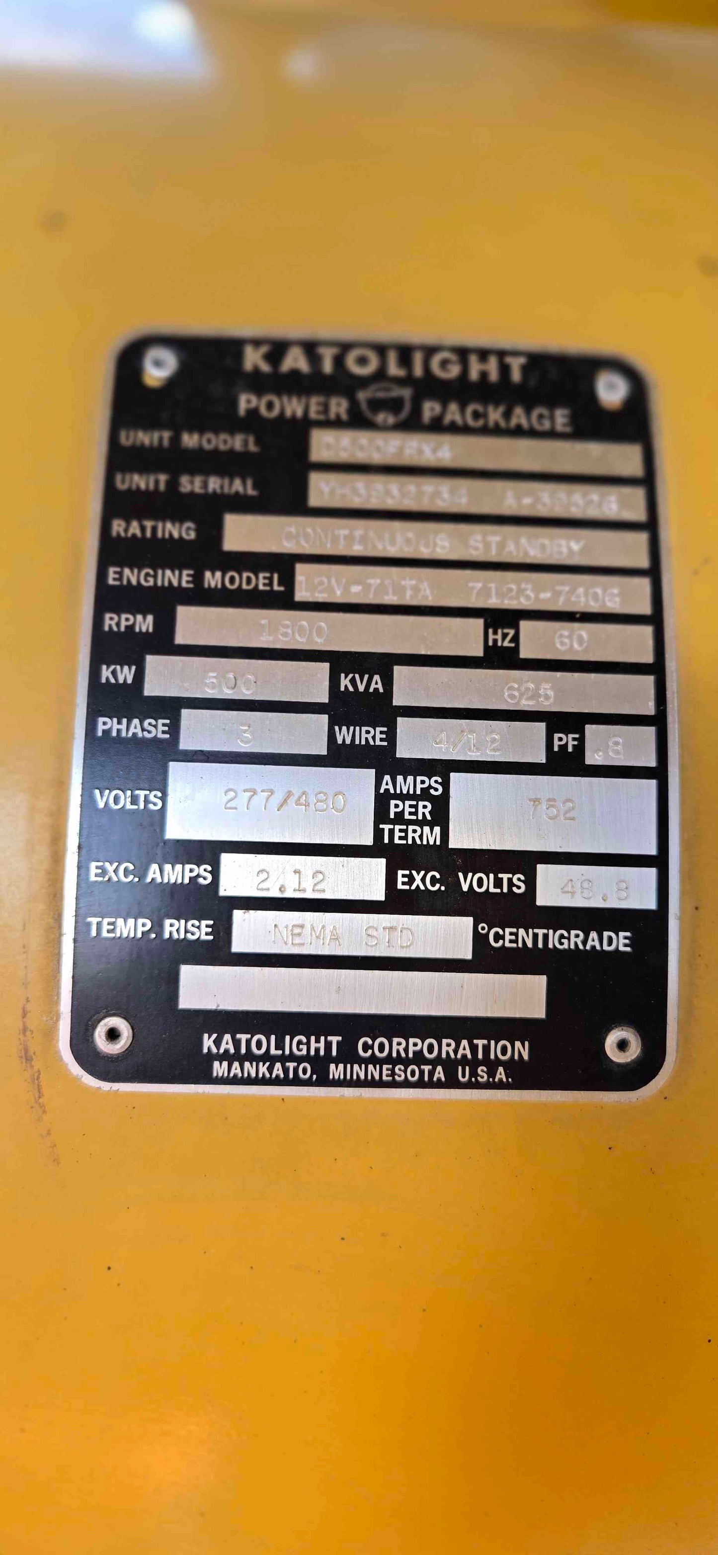 500KW Katolight Detroit Diesel Generator 714Hrs TESTED '95