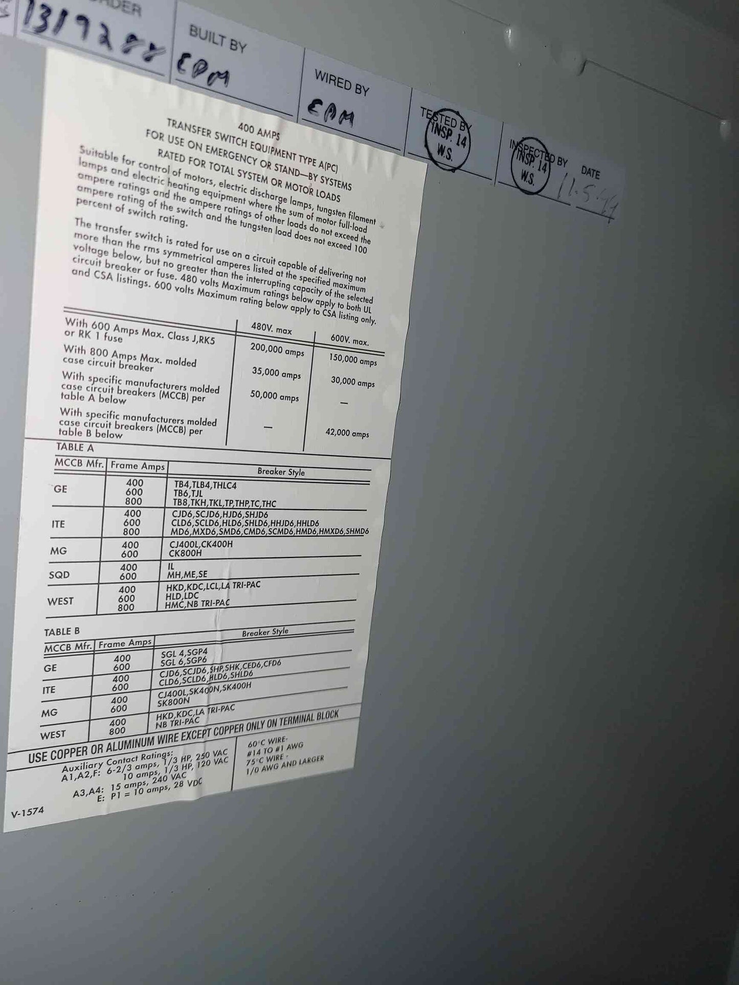 Zenith Controls 400A Automatic Transfer Switch ATS NEMA 1 480V 600V Emergency