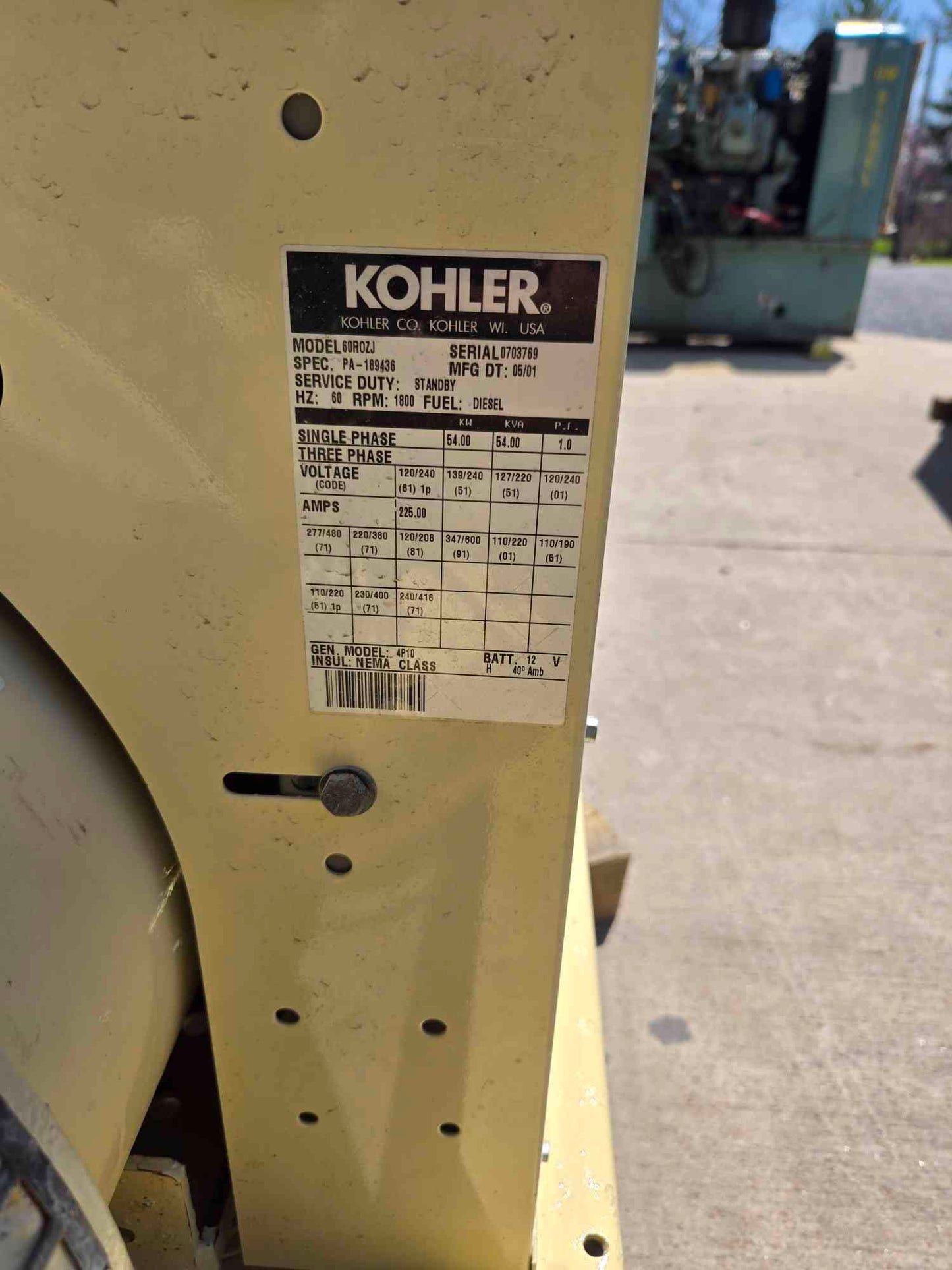 54KW 60KW Kohler Generator 4039 John Deere Diesel '01 337Hrs LOAD TESTED