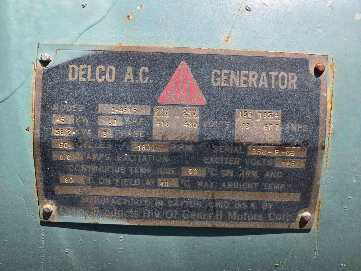 45KW GM Detroit Diesel 3Ph Generator 1914Hrs LOAD TESTED