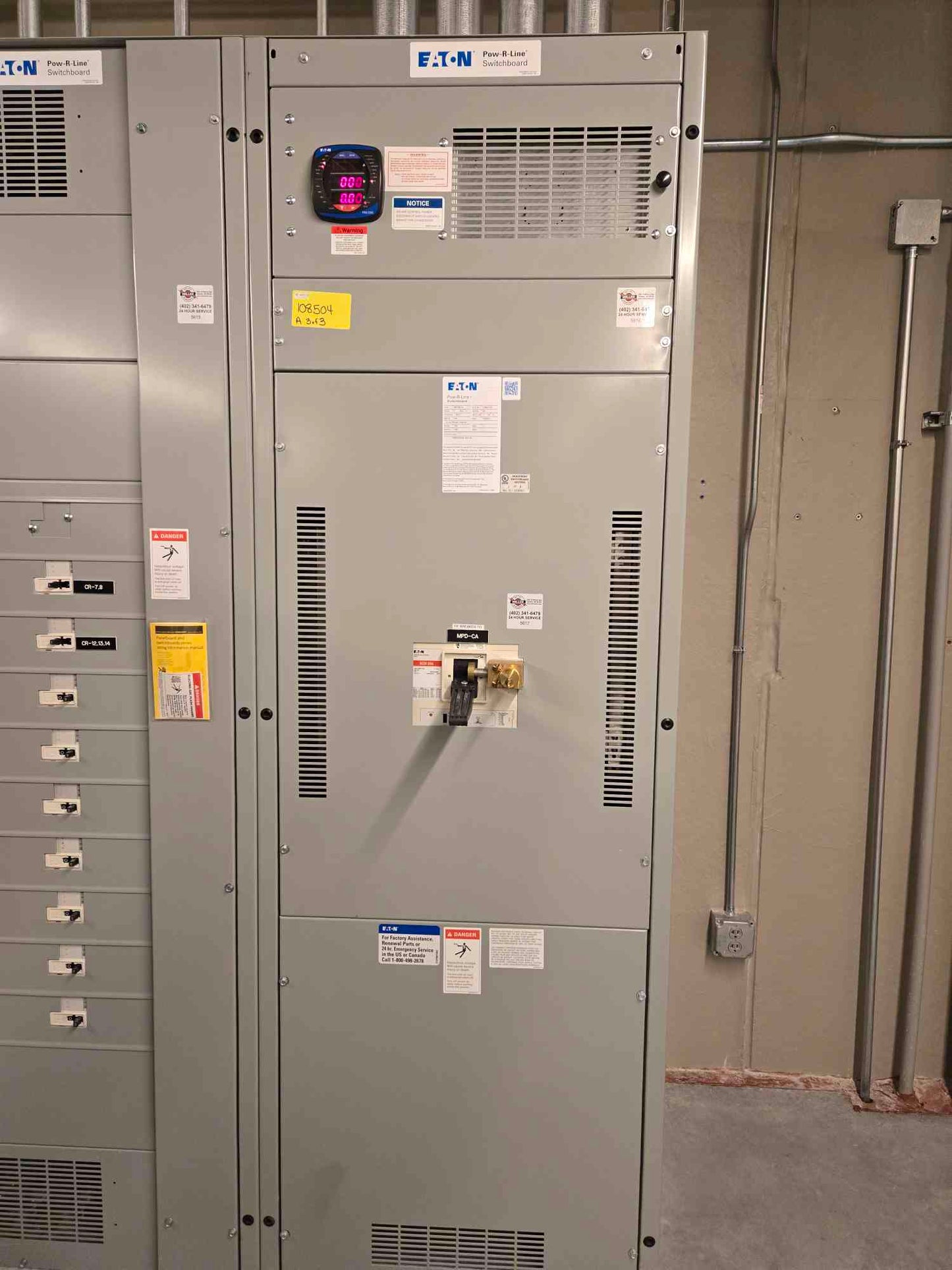 1200A Eaton Pow-R-line 480V Switchgear 3 Section 2 Mains Meter & 19 Breaker NGH65K NGH312032E