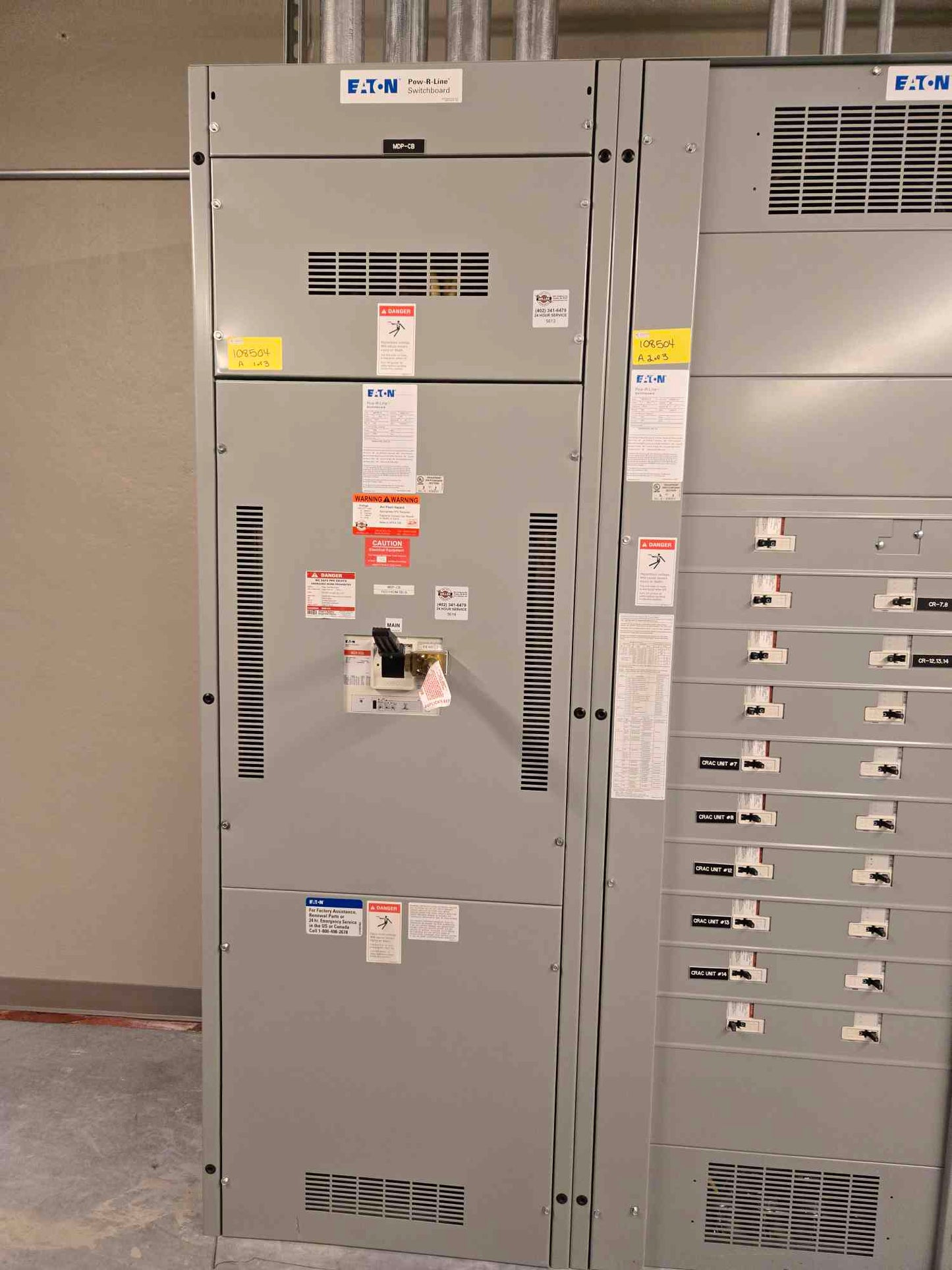 1200A Eaton Pow-R-line 480V Switchgear 3 Section 2 Mains Meter & 19 Breaker NGH65K NGH312032E