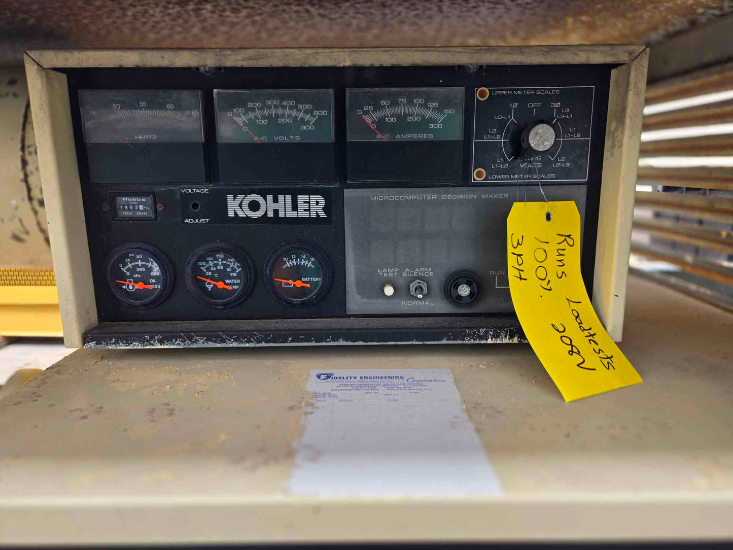 80KW Kohler 5.9L Cummins Diesel Generator '89 1802 Hrs TESTED