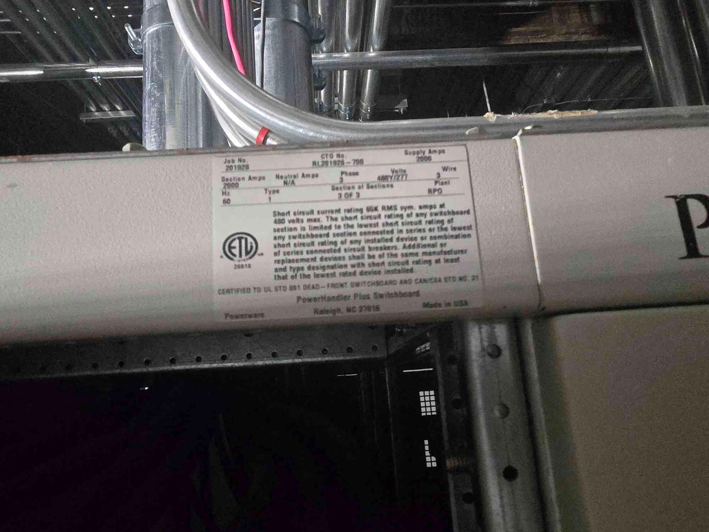 2000A Powerware 480V UPS Bypass Control 3 Section SPB Cutler Hammer