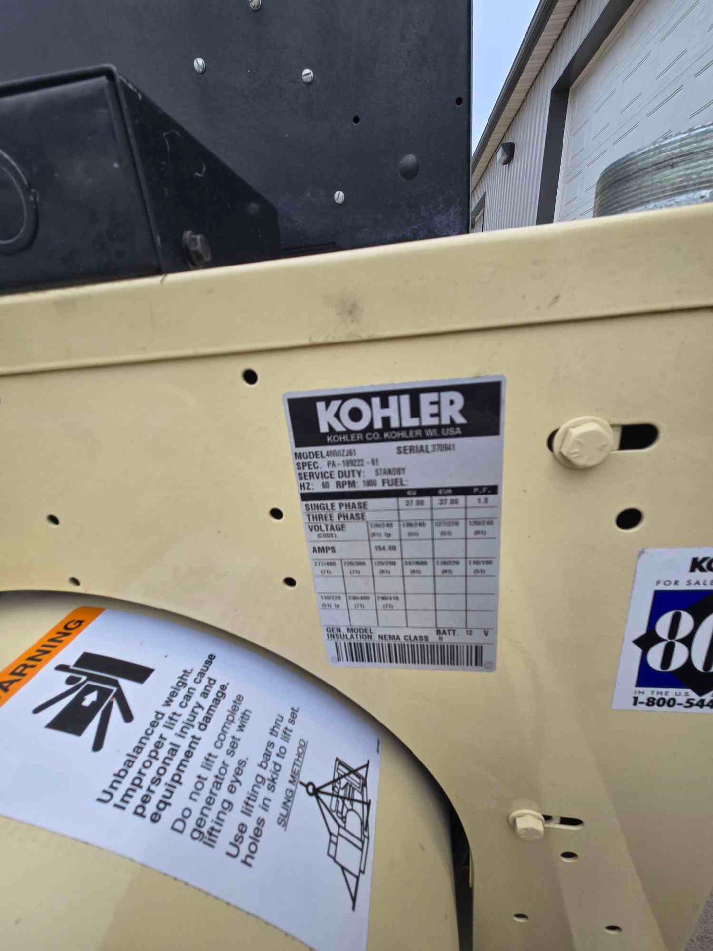 40KW 37KW Kohler 40ROZJ61 John Deere Diesel 4039 Generator 1333 Hrs '97 Tested