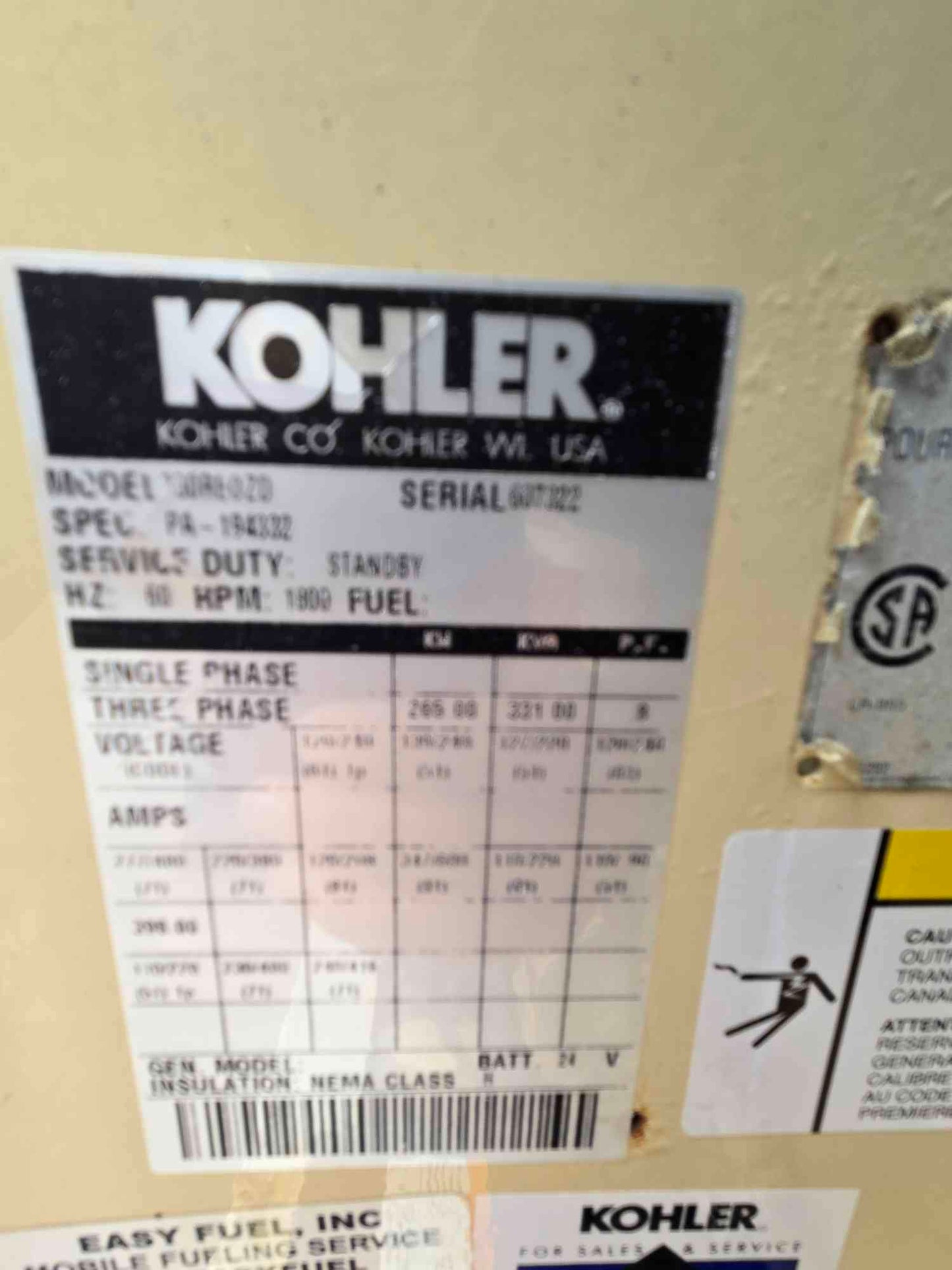 250KW / 265KW Kohler Series 60 Detroit Diesel 336 Hrs TESTED