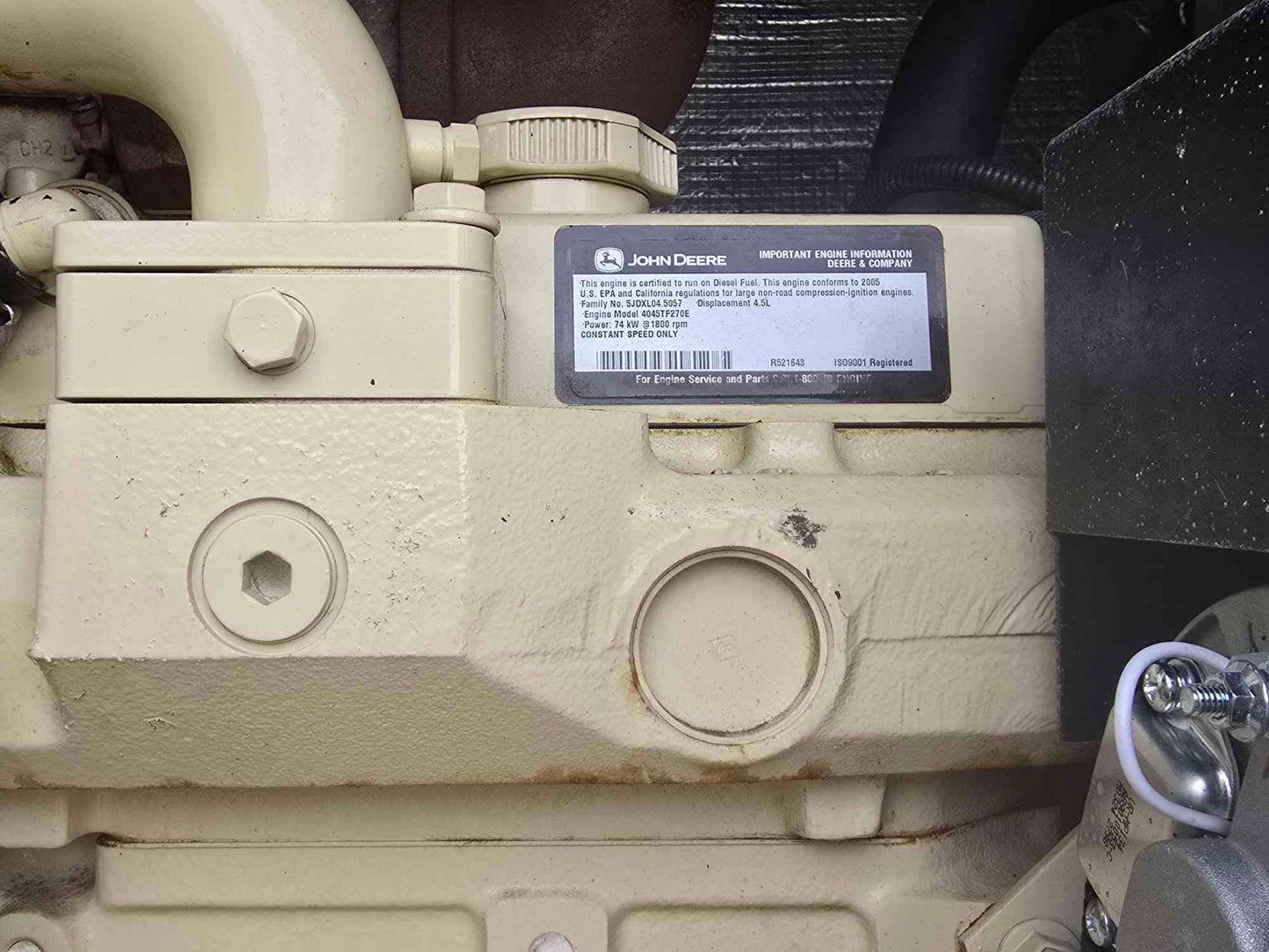 58KW 60KW Kohler 60RE02JB John Deere Diesel Generator '05 1213HR