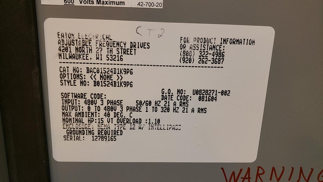 B.A.C. EATON Adjustable Frequency Drive 480V(S6LLST10648)