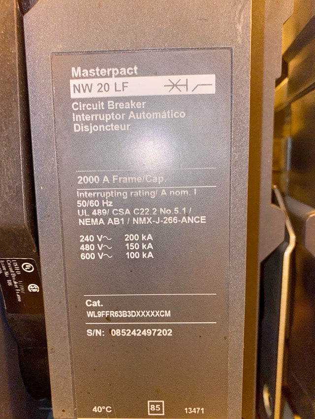 Square D 2000A Masterpact NW20LF(S6LLST1580)